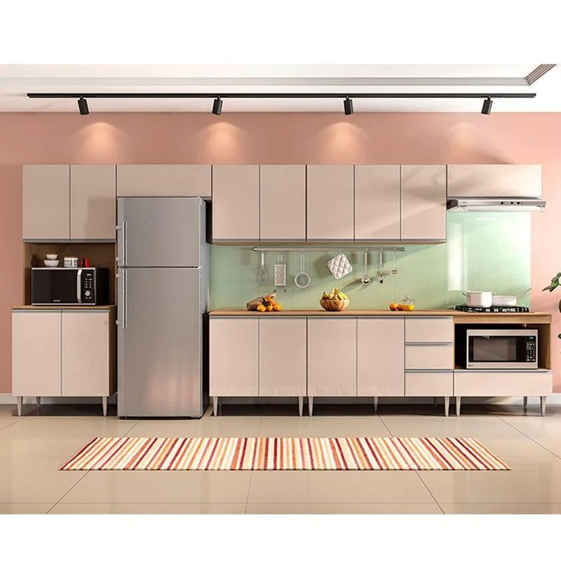 Cozinha Modulada Milla 8 Peças Amendoa Off White Puxador Aluminio