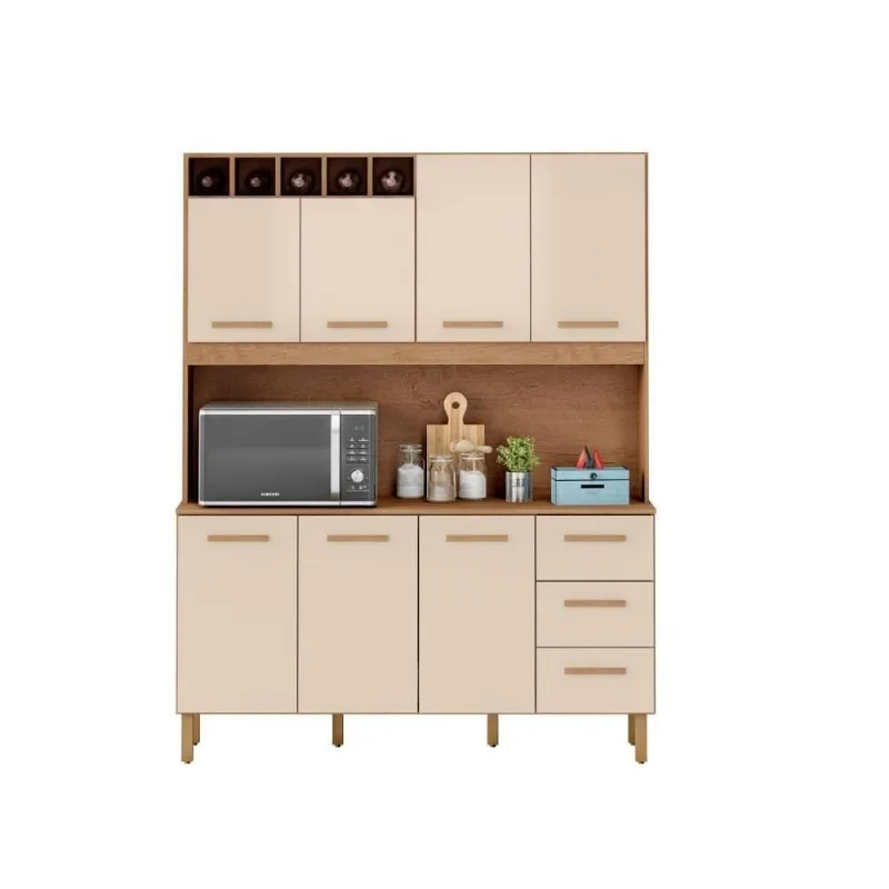 Armário De Cozinha Alice 1,57m Com 7 Portas Amêndoa Off White