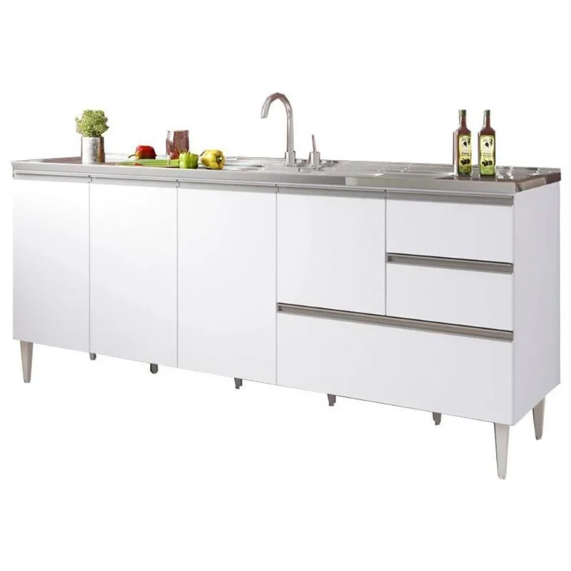 Balcão Maceió para Pia 4 Portas 2 Gavetas MDP 196CM Branco