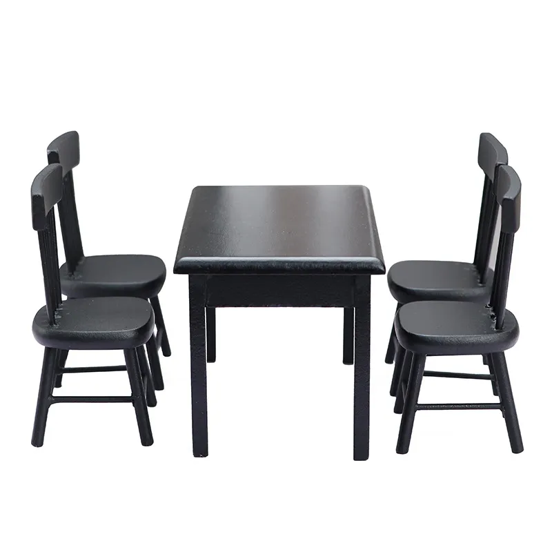 Conjunto De Jantar Dollhouse Em Escala 1:12 Com Mesa Preta E 4 Cadeiras