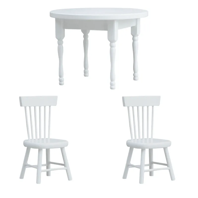 Conjunto De Jantar Dollhouse Mi Mesa Redonda Branca Em Escala 1:12 Com 2 Cadeiras