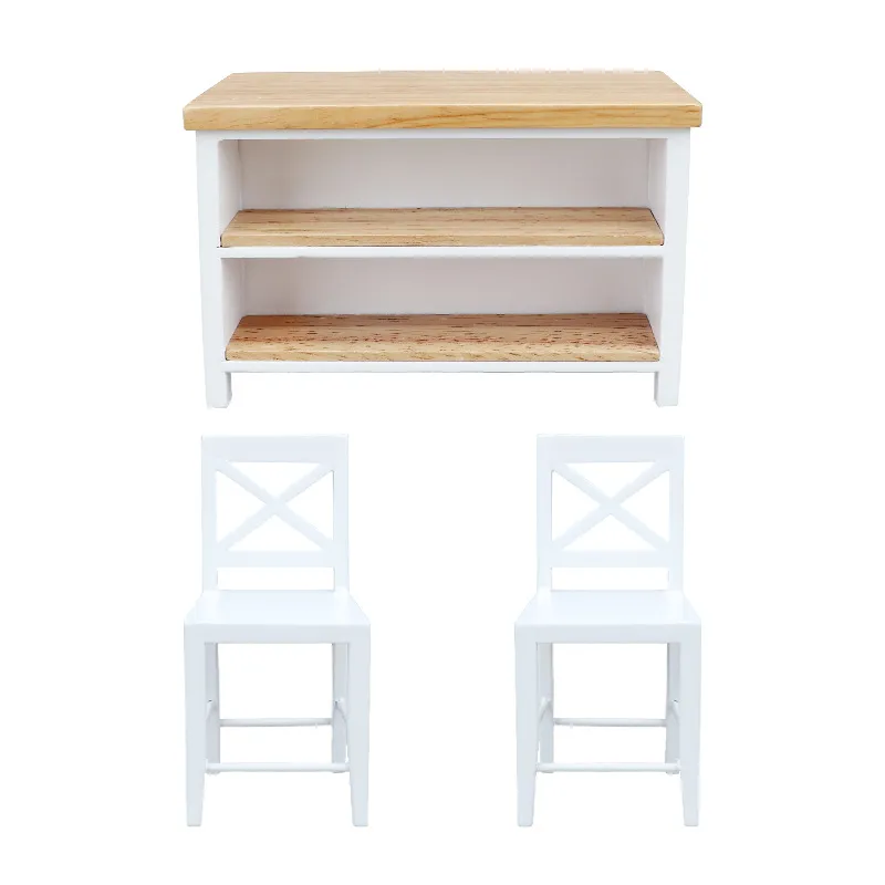 Conjunto De Jantar Em Miniatura Dollhouse, Mesa De Madeira Com 2 Cadeiras