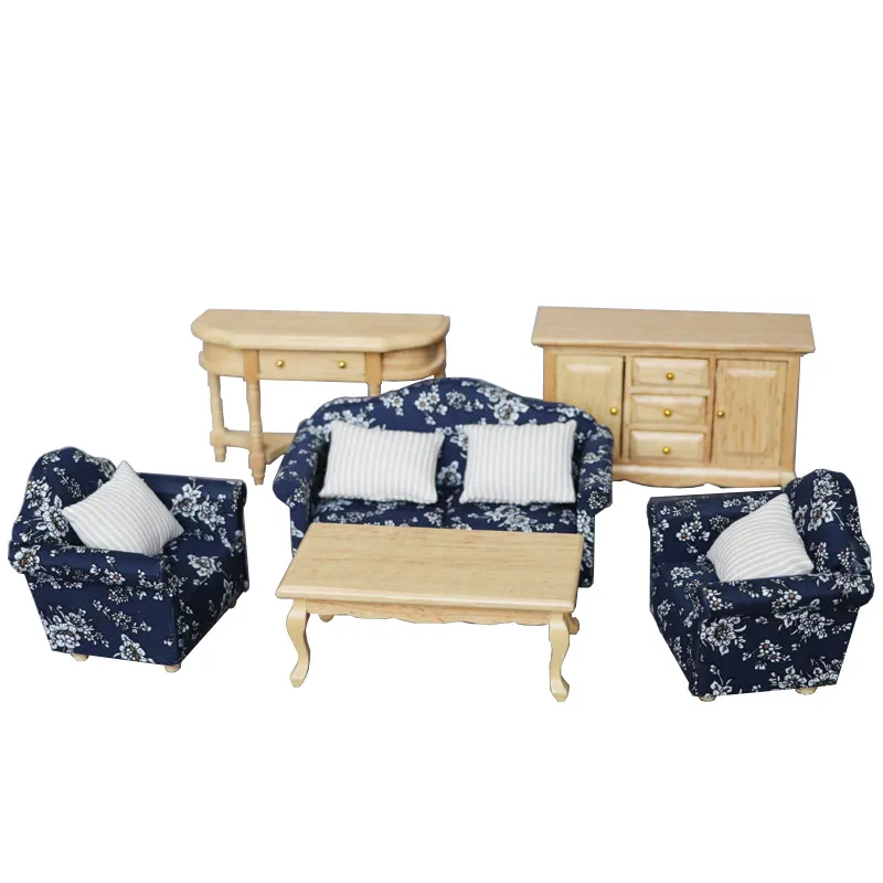 Conjunto De Sala De Estar Dollhouse, Escala 1/12, Móveis De Madeira De 6 Peças