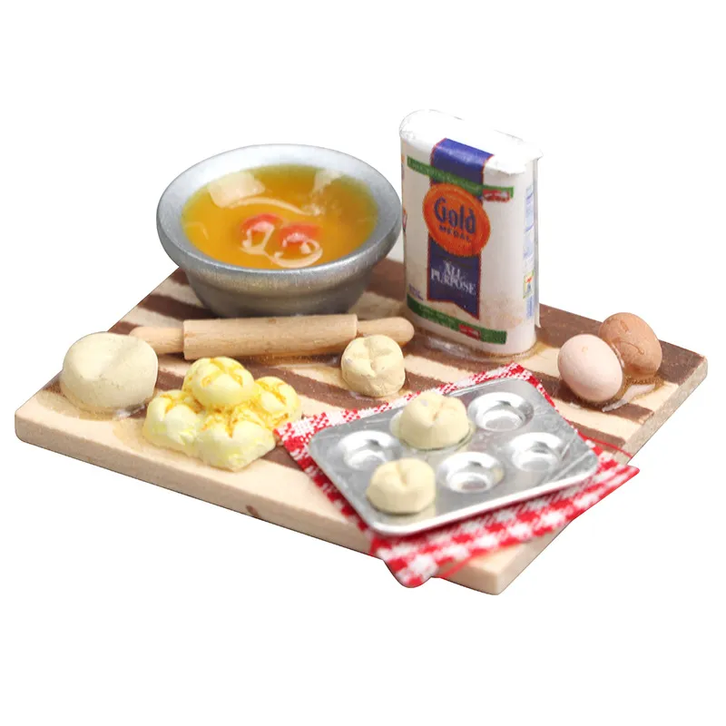 Conjunto De Panificação Dollhouse Em Miniatura, Escala 1:12 Com Rolo