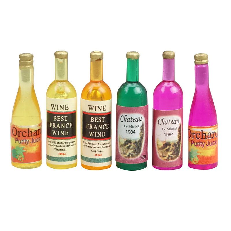 Conjunto De Bebidas Em Miniatura Dollhouse, 6 Garrafas De Vinho De Resina