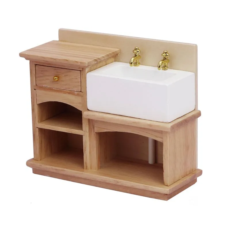 Armário De Pia Para Móveis Dollhouse Em Miniatura Em Madeira Em Escala 1:12