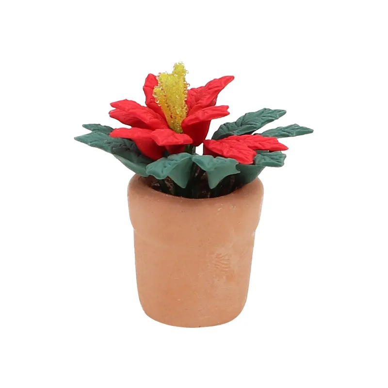 Vaso De Flores De Poinsétia Em Miniatura Para Casa De Bonecas, Escala 1:12