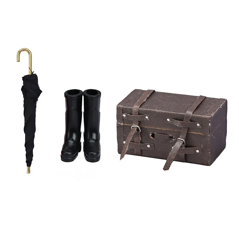 Conjunto De Viagem Em Miniatura Dollhouse Furniture Com Botas De Chuva, Guarda-chuva E Mala