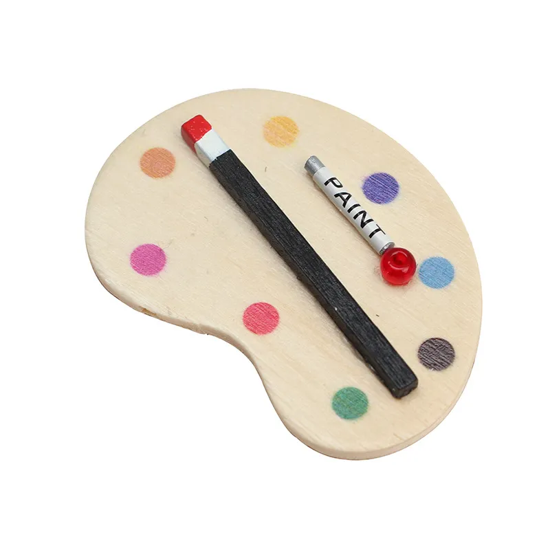 Paleta De Artista De Madeira Para Móveis De Casa De Bonecas Em Miniatura Com Tinta