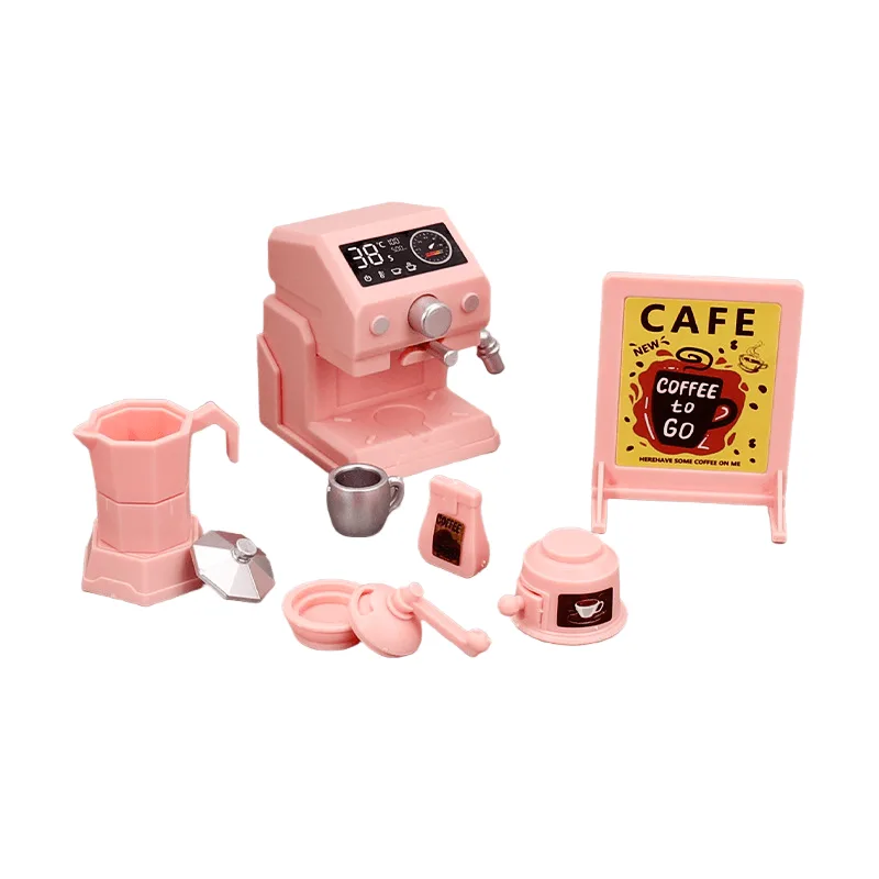 Conjunto De Máquina De Café Rosa Em Miniatura Dollhouse Furniture