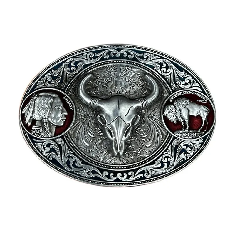 Fivela De Cinto Western Bull Skull Vintage Coin Design Alloy
