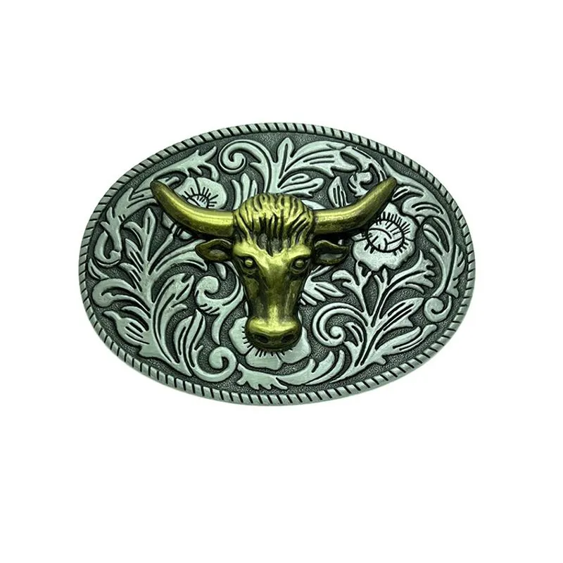 Fivela De Cinto, Cabeça De Vaca, Padrão Floral, Liga De Estilo Ocidental