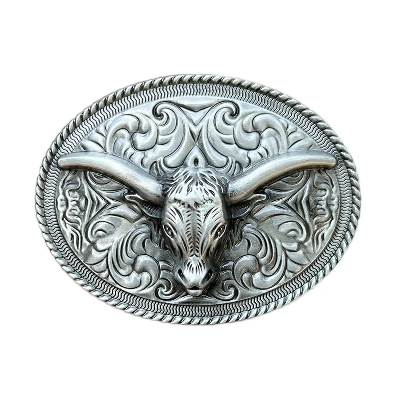 Fivela De Cinto Western Bull Skull Silver Alloy Vintage Cowboy