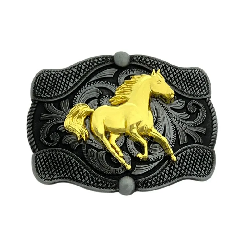 Design De Cavalo De Corrida Banhado A Ouro Western Mustang Com Fivela De Cinto