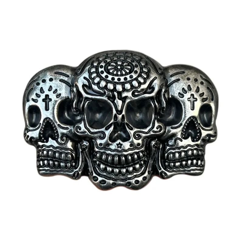 Fivela De Cinto Tribal Skull Triple Skull Design Alloy 76g