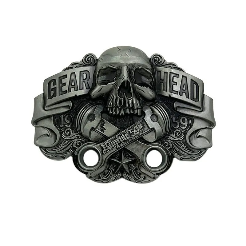 Fivela De Cinto Gearhead Skull Old Skool Com Chaves Cruzadas