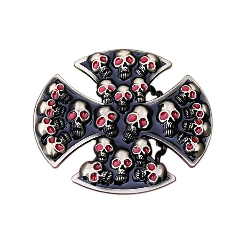 Design 3d Com Fivela De Cinto Skull Cross Com Olhos Vermelhos