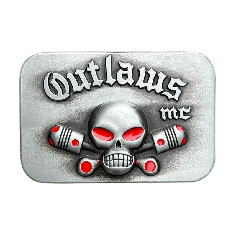Motocicleta Vintage Belt Buckle Outlaws Skull And Piston