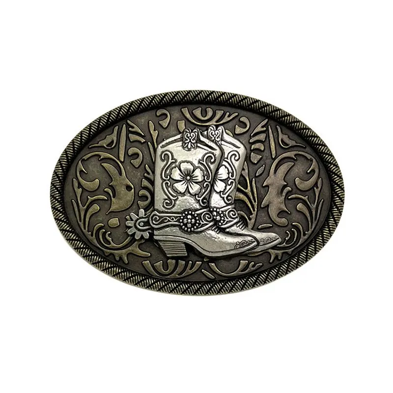 Botas Western Cowboy Com Fivela De Cinto Com Design Antigo Em Prata/bronze