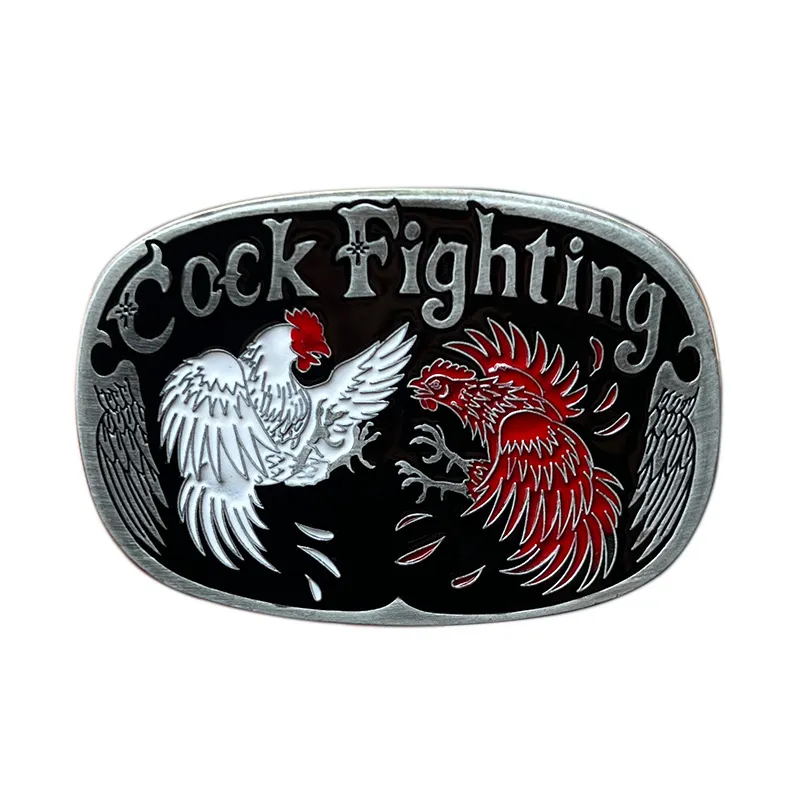 Fivela De Cinto Silver Alloy Cock Fighting Design 53 G 8,1 X 5,6 Cm