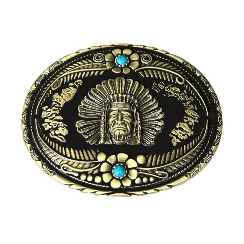 Fivela De Cinto Indian Chief Vintage Western Style Com Turquesa