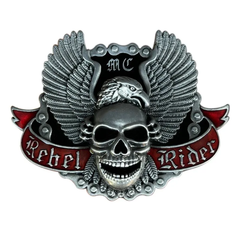 Fivela De Cinto Rebel Rider Skull And Eagle Wings Design