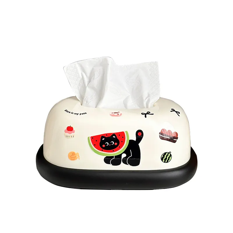 Tampa De Caixa De Lenços Black Cat Cartoon Plastic 22,5 X 14,5 X 10 Cm