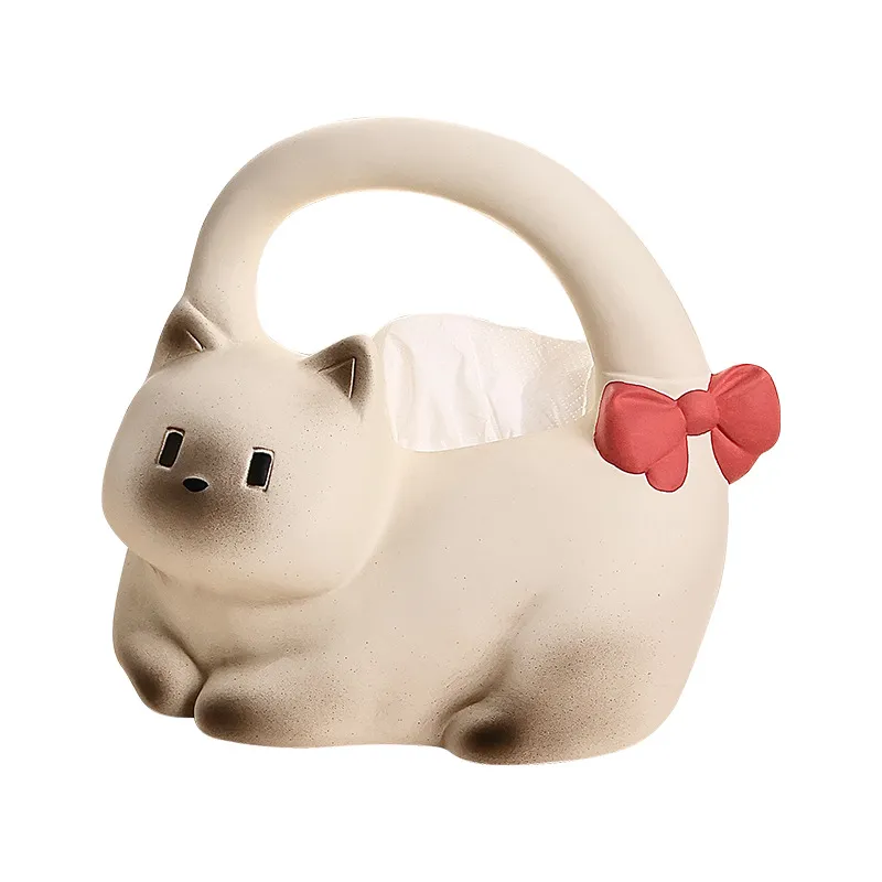 Capa De Lenços De Cerâmica Cute Cat Com Alça De Laço Vermelho