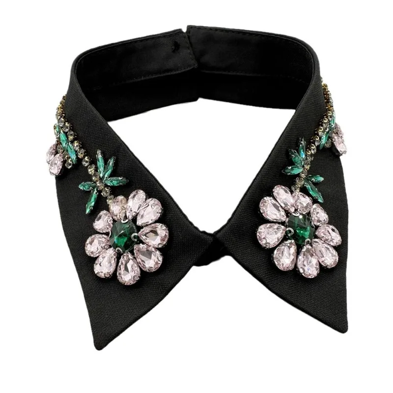Colarinho Falso Feminino Com Diamante Preto Enfeitado Com Strass