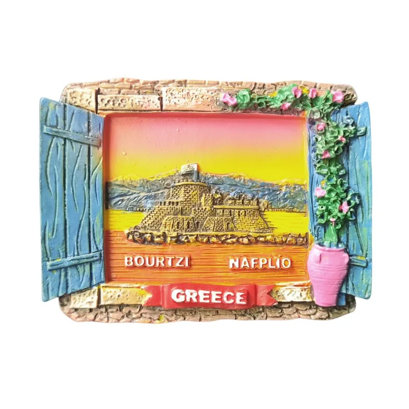 Ímã De Geladeira Bourtzi Castle Greece Resina Pintada À Mão Em 3d