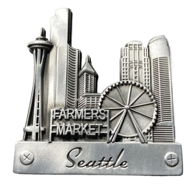 Lembrança De Metal Do Seattle Farmers Market Com Ímã De Geladeira