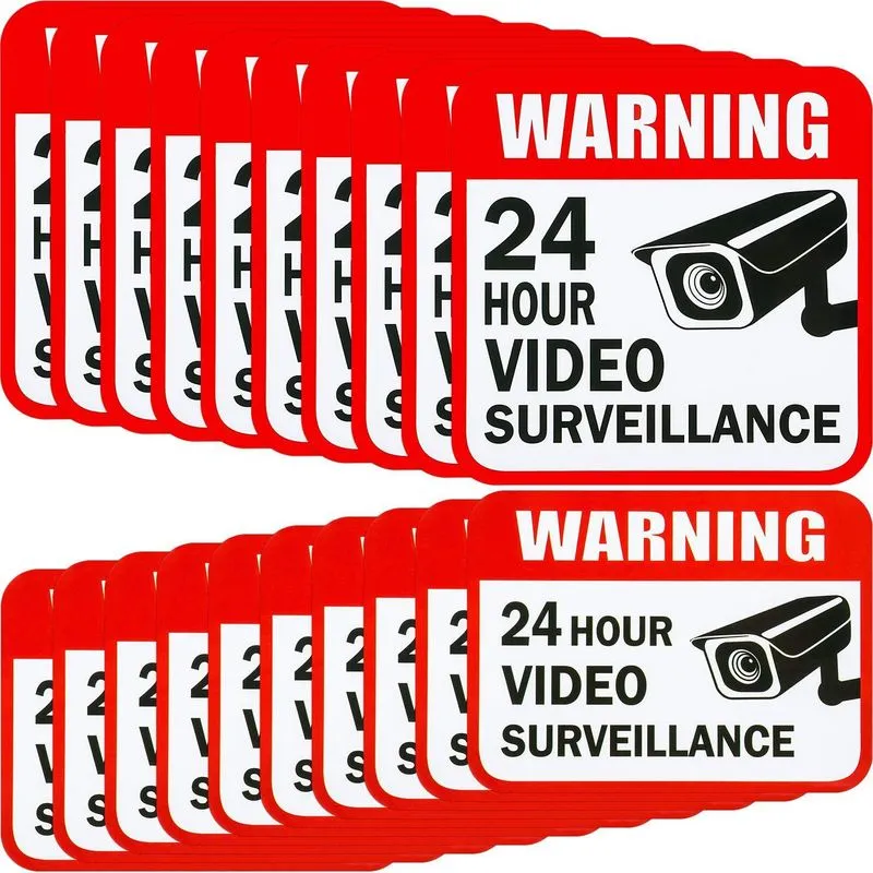 Adesivo De Advertência De Vigilância Por Vídeo De 24 Horas Em Pvc 100 Unidades