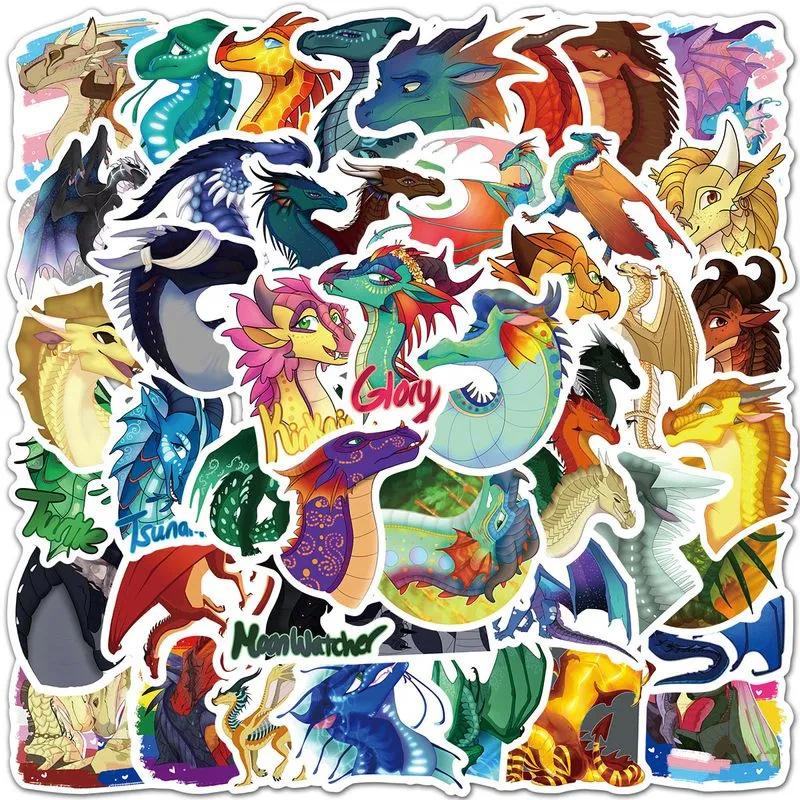 Adesivos Fire Wing Flying Dragon, Vinil Impermeável, 60 Unidades