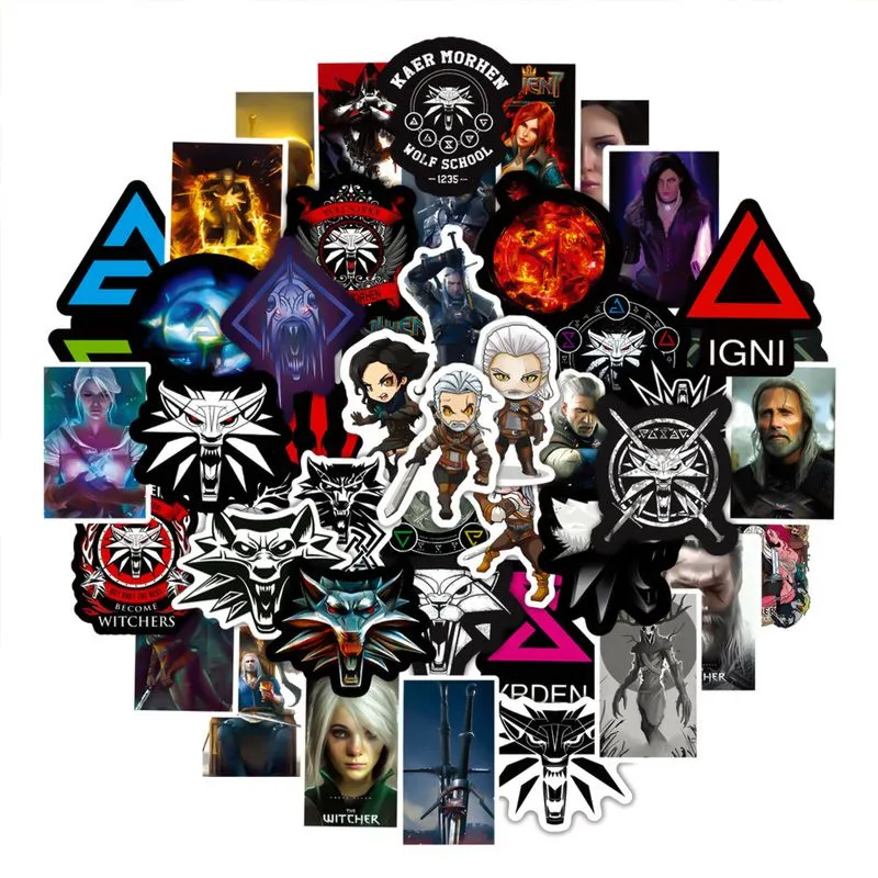 Pacote De Adesivos Witchers Anime, Vinil Impermeável, 50 Unidades