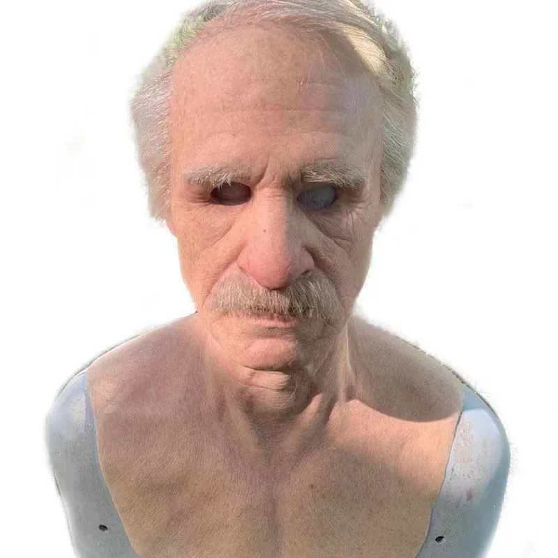 Máscara De Látex Scary Old Man Com Traje De Cosplay De Cabelo