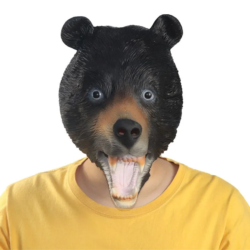 Máscara De Cobertura De Cabeça Black Bear Polar Bear Cat Latex Para Adultos