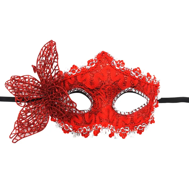 Máscara De Cosplay, Capa De Meia Face De Plástico Decorativa Floral Vermelha