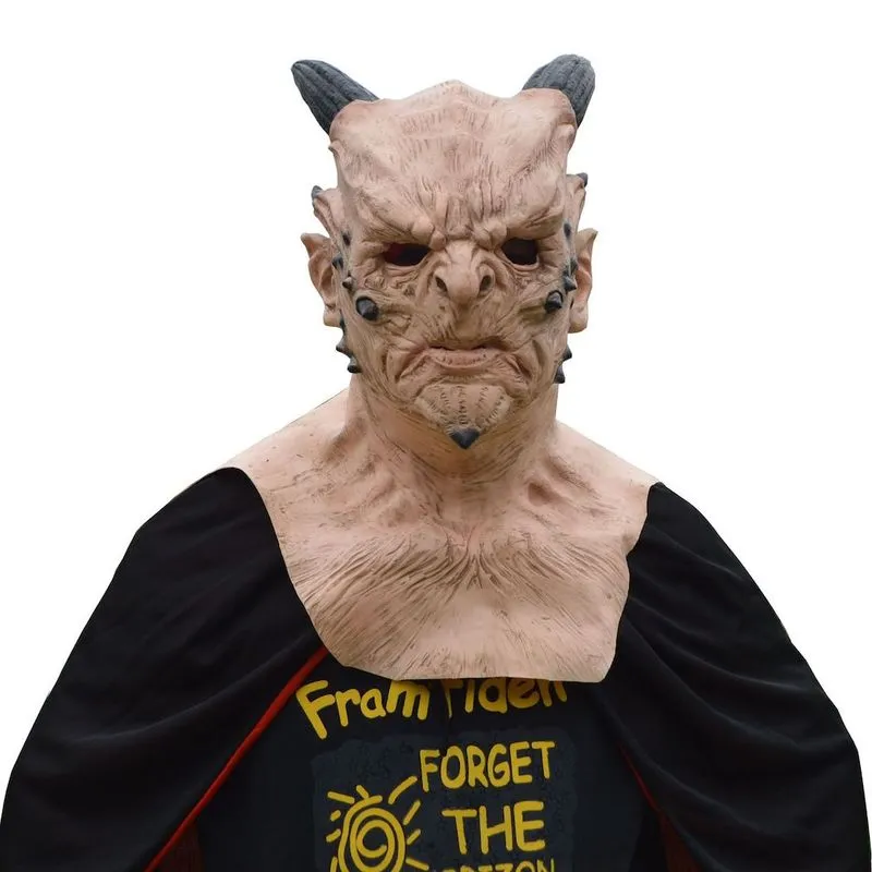 Máscara Scary Horned Monster Latex Face Full Face Halloween Cosplay