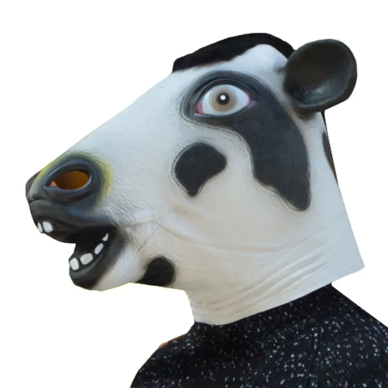 Máscara Facial Completa Com Capuz De Látex De Vaca, Halloween, Cosplay Para Adultos