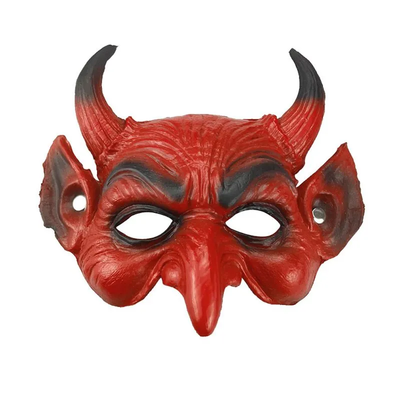 Máscara Assustadora De Meia Face Com Traje Vermelho Pu Para Festa De Halloween