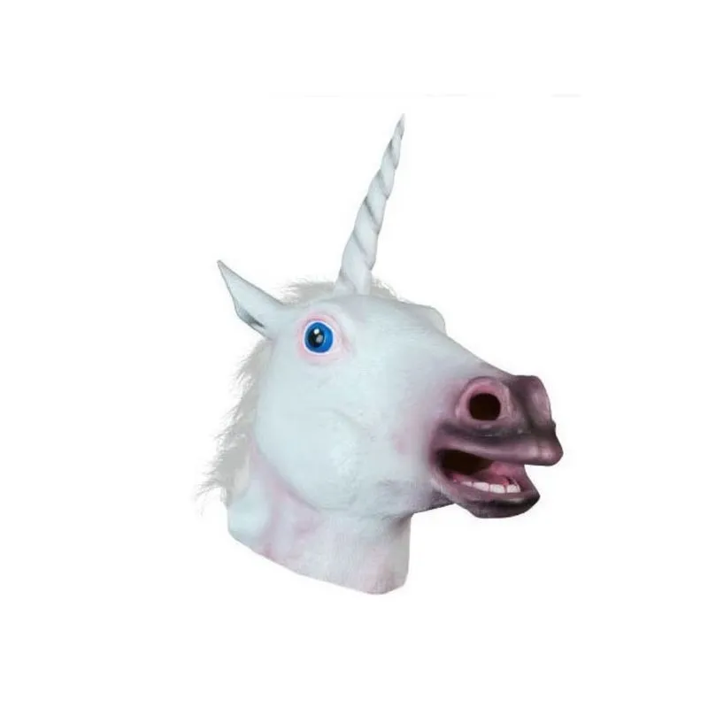 Máscara De Unicórnio White Horse Latex Full Face Para Cosplay De Festa