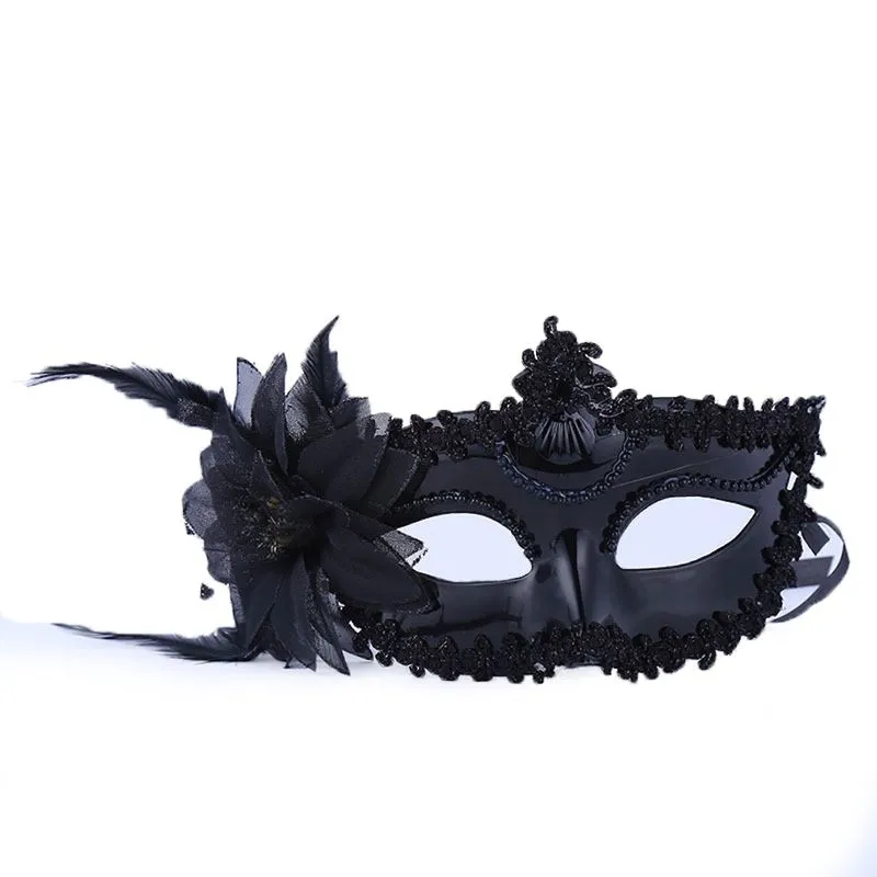 Máscara De Penas, Plástico Preto, Meio Rosto, Adereço De Cosplay
