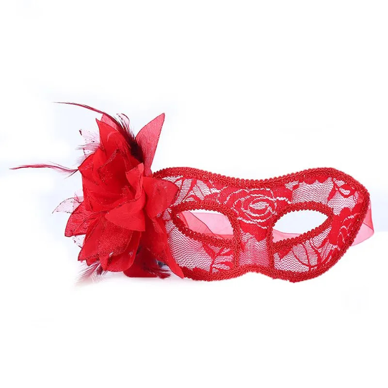 Máscara De Festa Com Renda Vermelha, Capa De Meio Rosto, Adereço De Cosplay