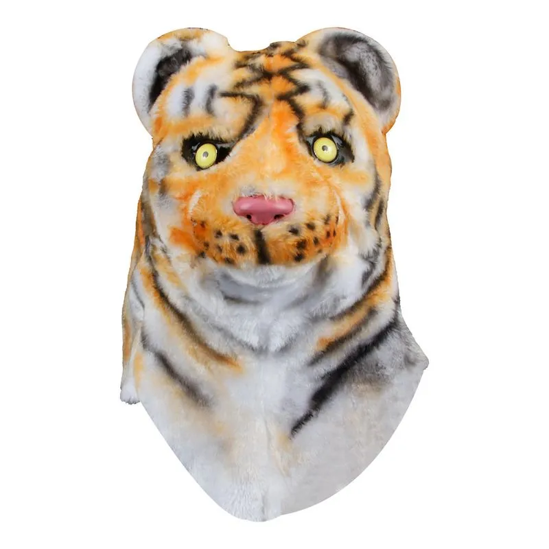 Máscara De Tigre De Pelúcia De Rosto Inteiro Com Boca Móvel Para O Halloween