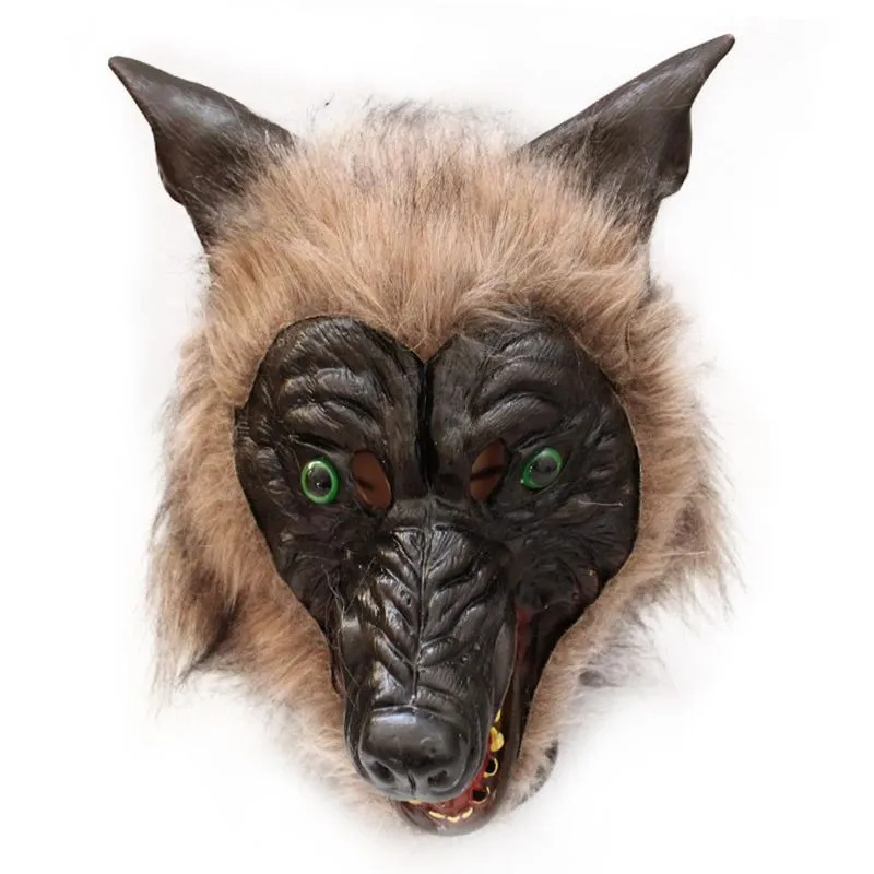 Máscara Horror Wolf Com Capuz De Cabelo Para Festa De Halloween