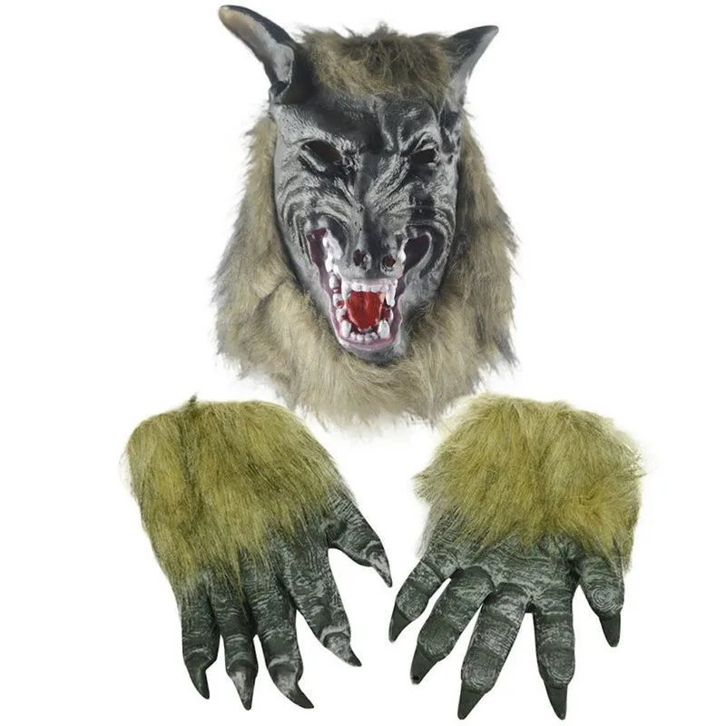 Máscara De Cabeça De Lobo Horror Devil Com Luvas Para Festa De Halloween