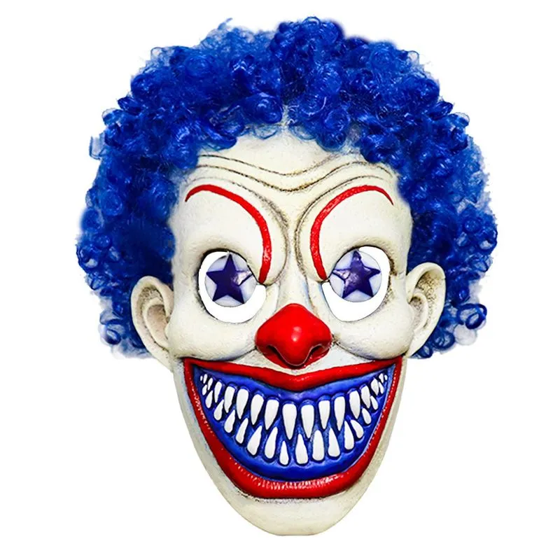 Máscara Punk Clown Blue Hair Full Face Latex Para Halloween