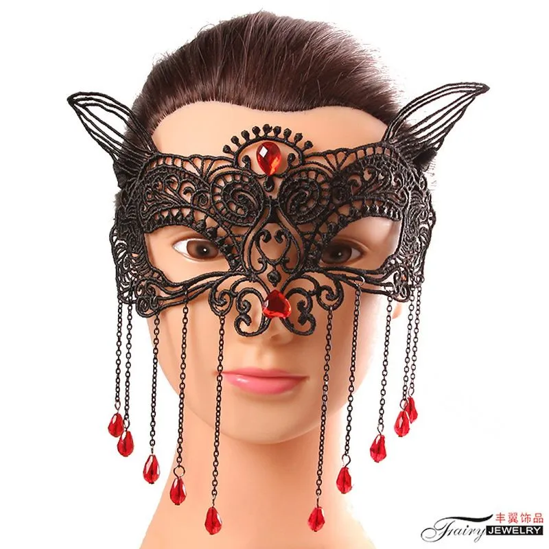 Máscara Feminina De Renda De Halloween Máscara De Látex De Cristal Tassel
