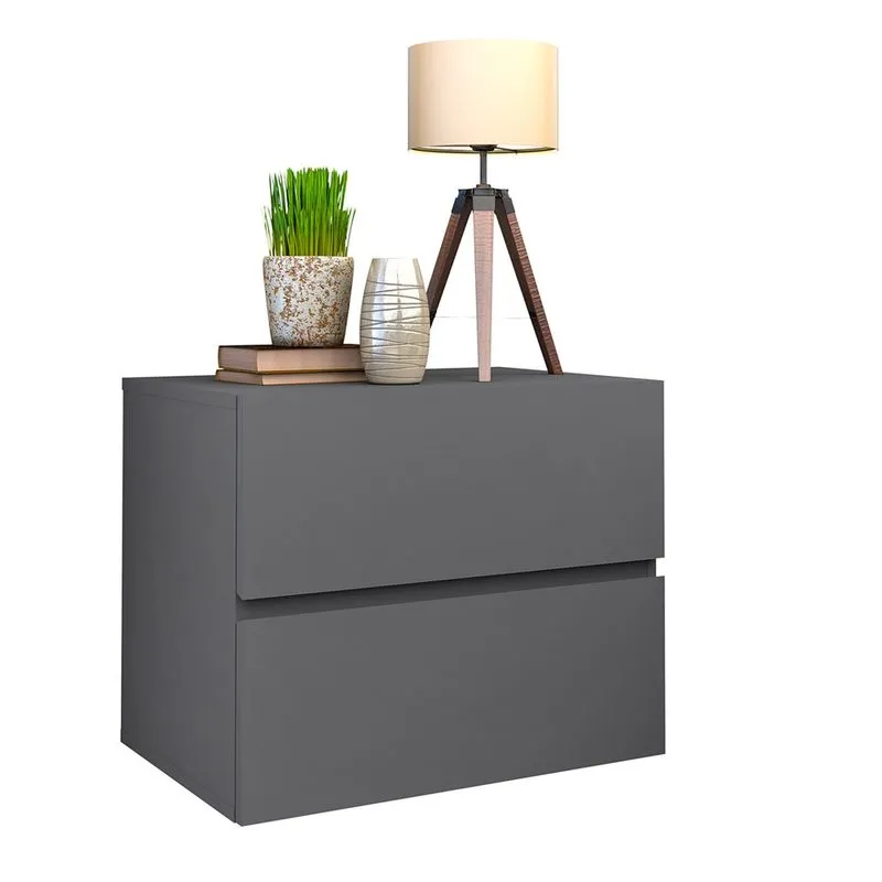 Mesa de cabeceira eros 45 estilo clean 2 gavetas corrediças telescopica cor cinza