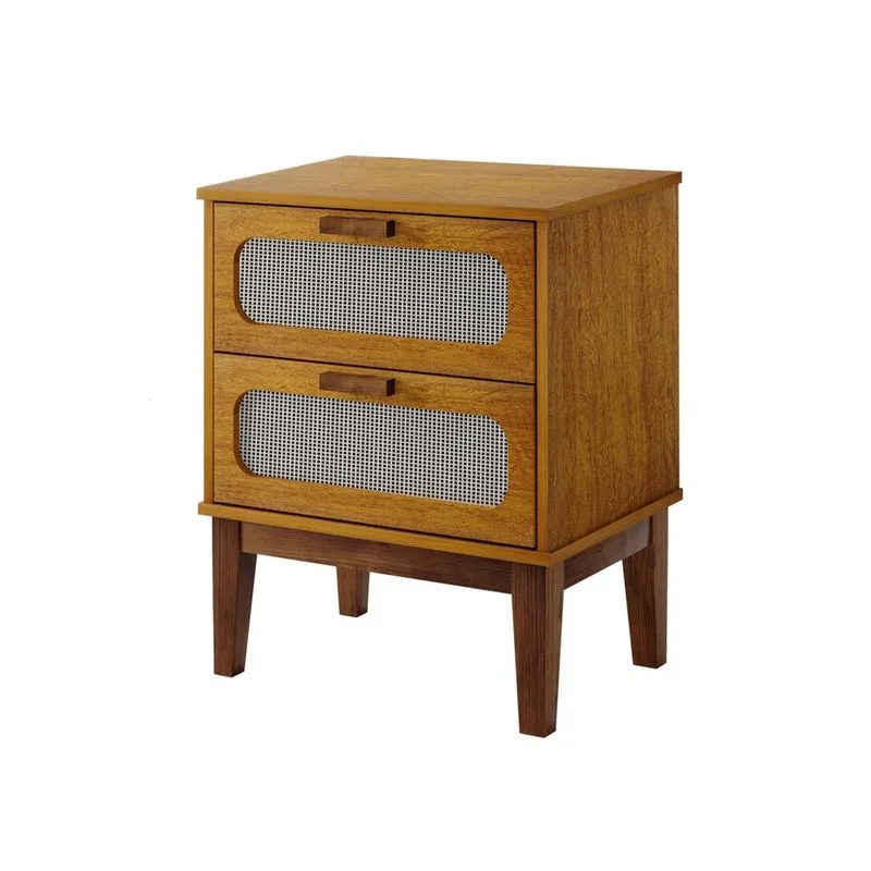 Mesa de Cabeceira Nature Santorini 45cm com 2 Gavetas e Pés de Madeira